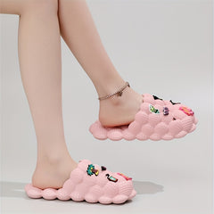 Women's Bubble Slides with Charms - Non Slip Indoor Bathroom Shoes