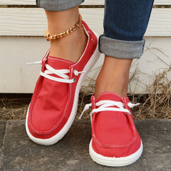 Women's Red Canvas Lace Up Casual Shoes Lightweight Flat Shoes