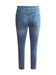 Ripped Whiskering Skinny Jeans High Stretch Distressed Slash Pocket Denim Pants
