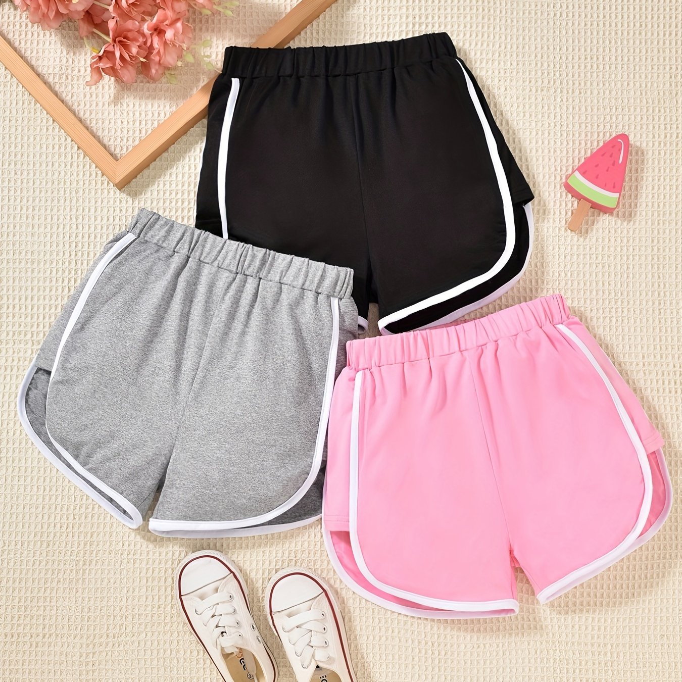 Girls Casual Plain Waistband Shorts for Kids Summer