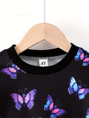 Girls Butterfly Print Sweatshirt Long Sleeve Top