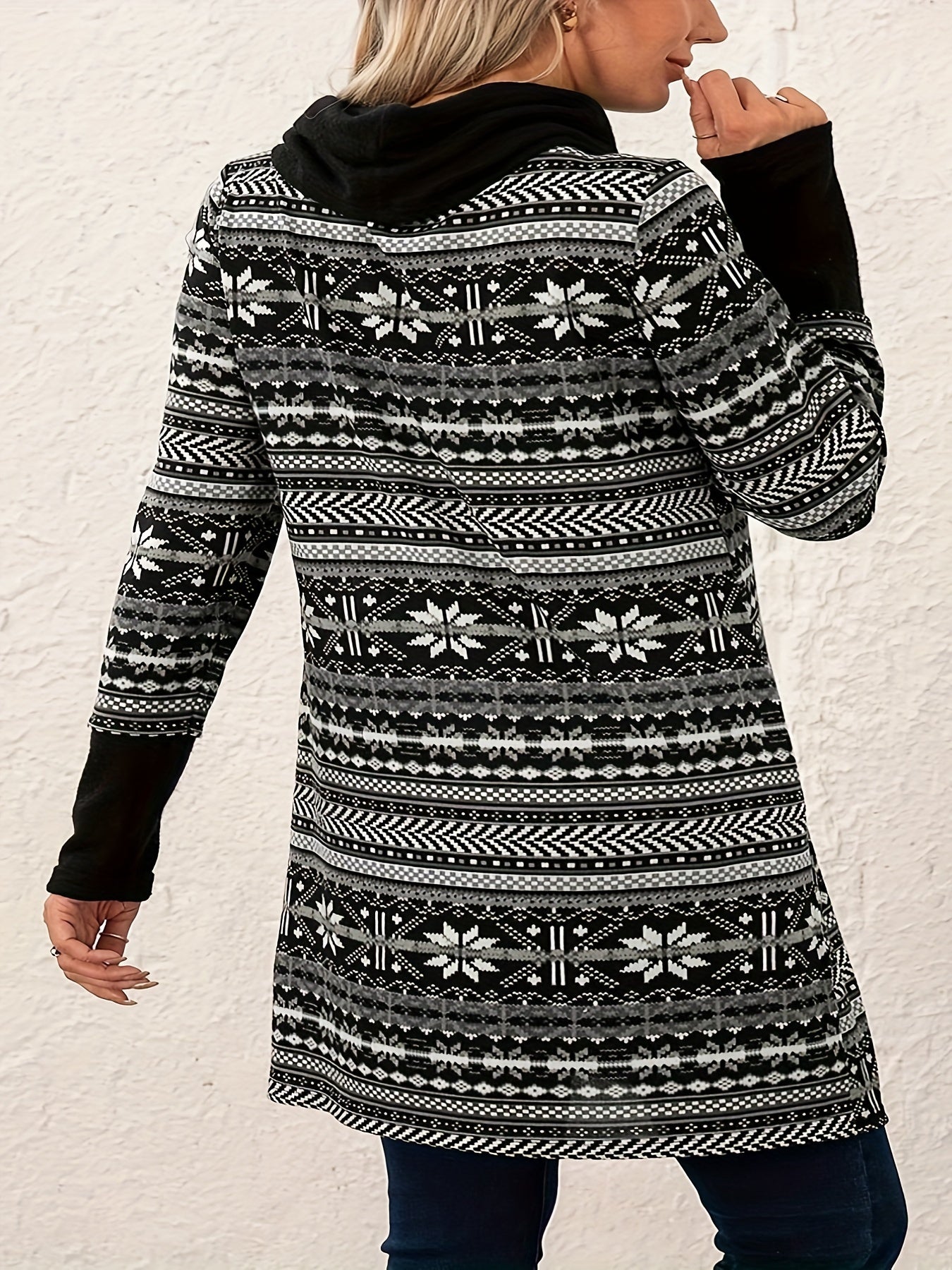 Plus Size Colorblock Geometric Print High Neck Mini Dress