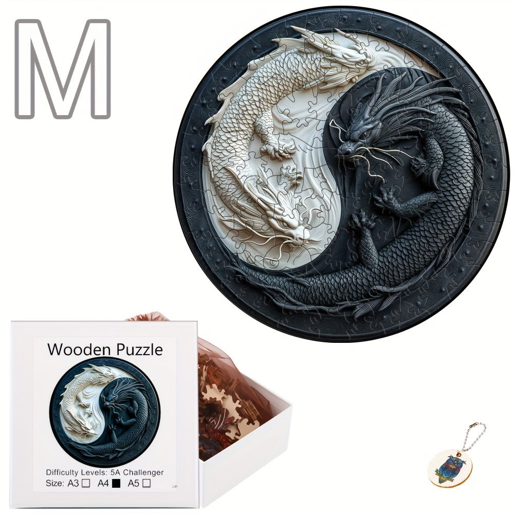 Yin Yang Double Dragon Wooden Puzzle & Mural A3 & A4 Sizes