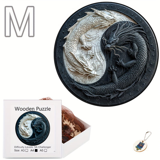 Yin Yang Double Dragon Wooden Puzzle & Mural A3 & A4 Sizes