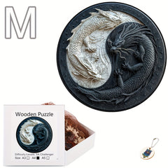 Yin Yang Double Dragon Wooden Puzzle & Mural A3 & A4 Sizes
