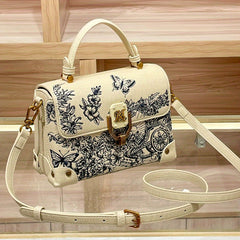 Floral Embroidered Crossbody Bag with Golden Hardware