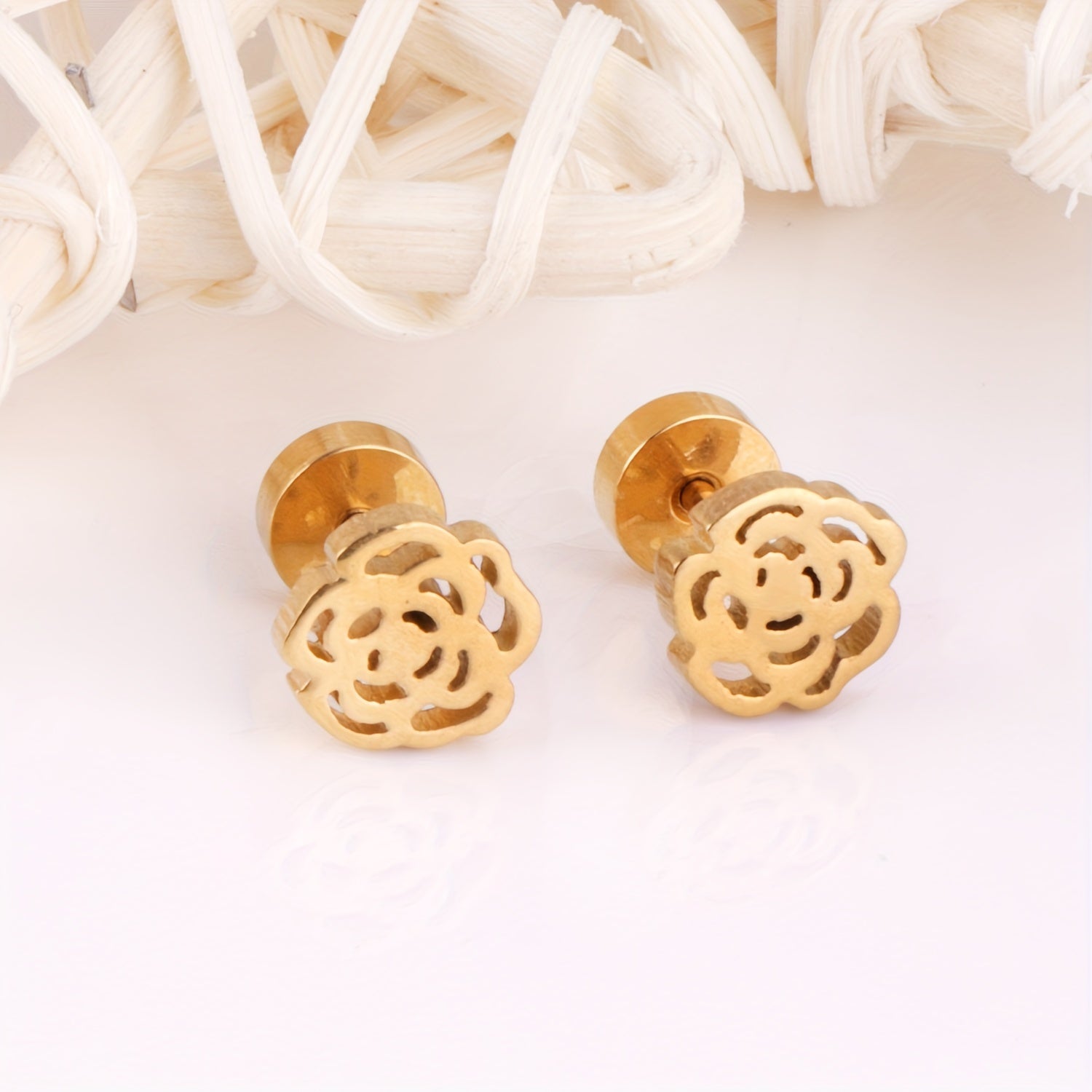 6pairs Butterfly Flower Cherry Bowknot Stud Earrings Golden Ear Jewelry