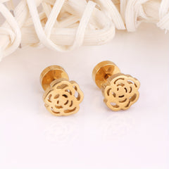 6pairs Butterfly Flower Cherry Bowknot Stud Earrings Golden Ear Jewelry