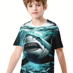 Shark 3D Print Boy's Casual Tees Short Sleeve Crew Neck Comfy T shirt