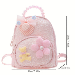 Kids Flower Sequins Backpack Shoulder Bag, Birthday Gift for Girls