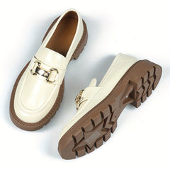 Metallic Chain Loafers Slip On Round Toe Platform Shoes