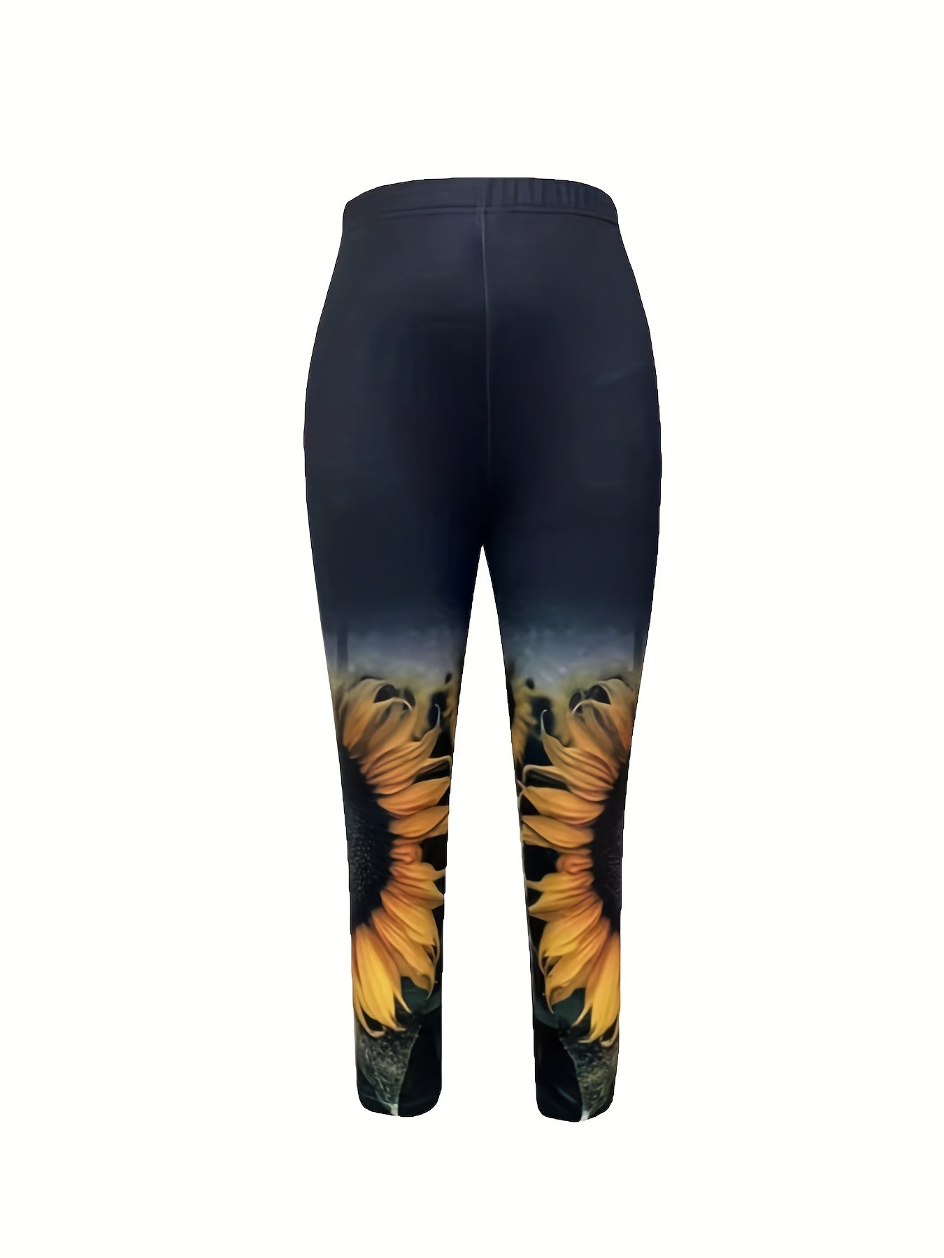 Sunflower Print Skinny Capris Leggings Casual Stretchy Cropped Leggings
