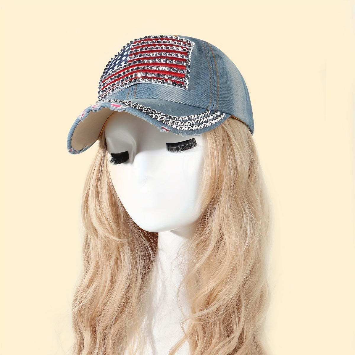 Rhinestone Flag Embroidery Baseball Cap Denim Y2K Hip Hop Sports Hat