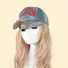 Rhinestone Flag Embroidery Baseball Cap Denim Y2K Hip Hop Sports Hat
