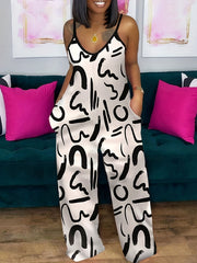 Graffiti Print Cami Jumpsuit Wide Leg With Pockets