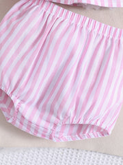 2pcs Baby Girls Bowknot Striped Cami Tops & Shorts Set