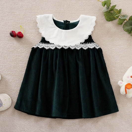 Corduroy Lace Trim Baby Girls Dress