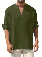 Men's Solid Long Sleeve V-Neck Shirt for Spring/Fall