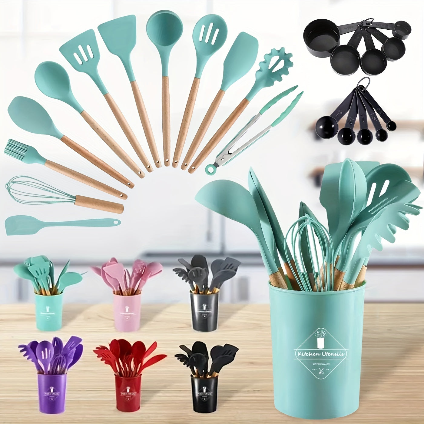 23pcs Cooking Utensils Set Silicone Cooking Tools in Colorful Storage Co
