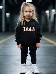 Girls Cartoon Cats Hooded Sweatshirt & Sweatpants Set Kids Clothes
