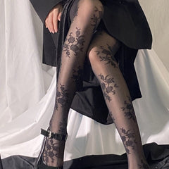 Rose Pattern Lace Retro Print Pantyhose Stockings