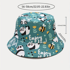 Cartoon Panda Print Bucket Hat Lightweight Sunscreen Cap for Women