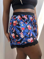 Plus Tropical Print Lace Elastic Stretch Shorts