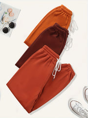 3 Pack Plus Size Basic Pants Women's Plus Solid Elastic Drawstring Hig...
