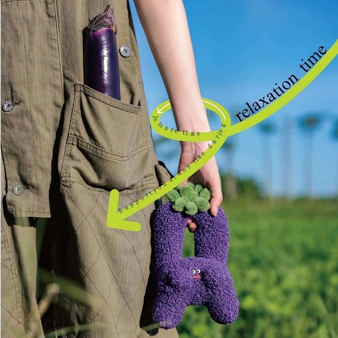 Plush Eggplant Toy Cell Phone Holder Expression Doll Decor