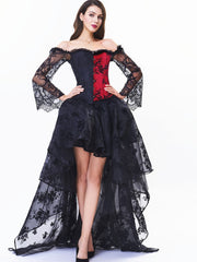 Punk Corset Dress Set Off Shoulder Lace Court Bustier Tops & Low Skirt