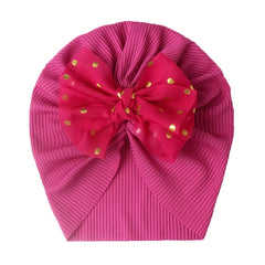Polka Dot Print Turban Headwarp Bow Knotted Hat for Newborn Infant