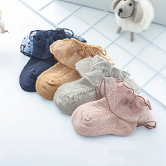 Kids Mesh Trim Short Crew Socks - Breathable Comfortable Princess Socks