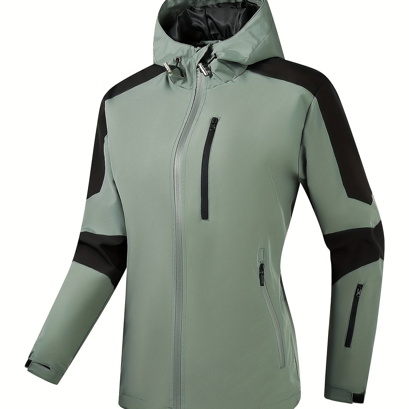 Sports Top Women's Plus Contrast Panel Zip Up Long Sleeve Windproof