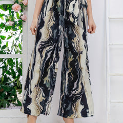 Abstract Print Wide Leg Pants Waist Tie Casual Pants Women's Clothing