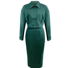 Button Front Shirt & Pencil Skirt Set Women's Outfit