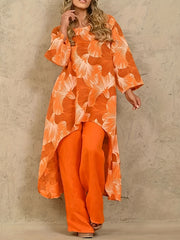 Floral Print Tunic Top & Wide Leg Pants Set
