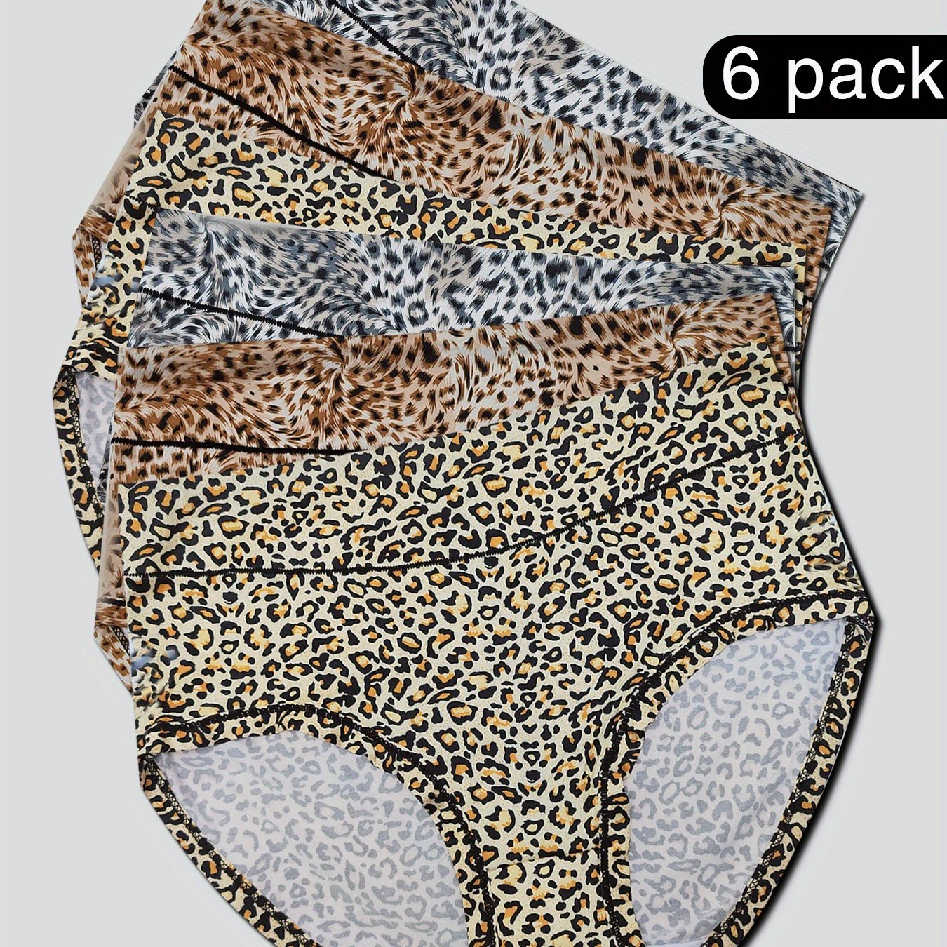 6-Pack Plus Size Sexy Panties Set Women's Plus Size Leopard Print Briefs