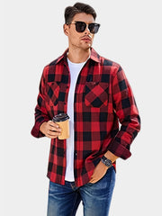 Men's Plaid Flannel Lapel Collar Shirt