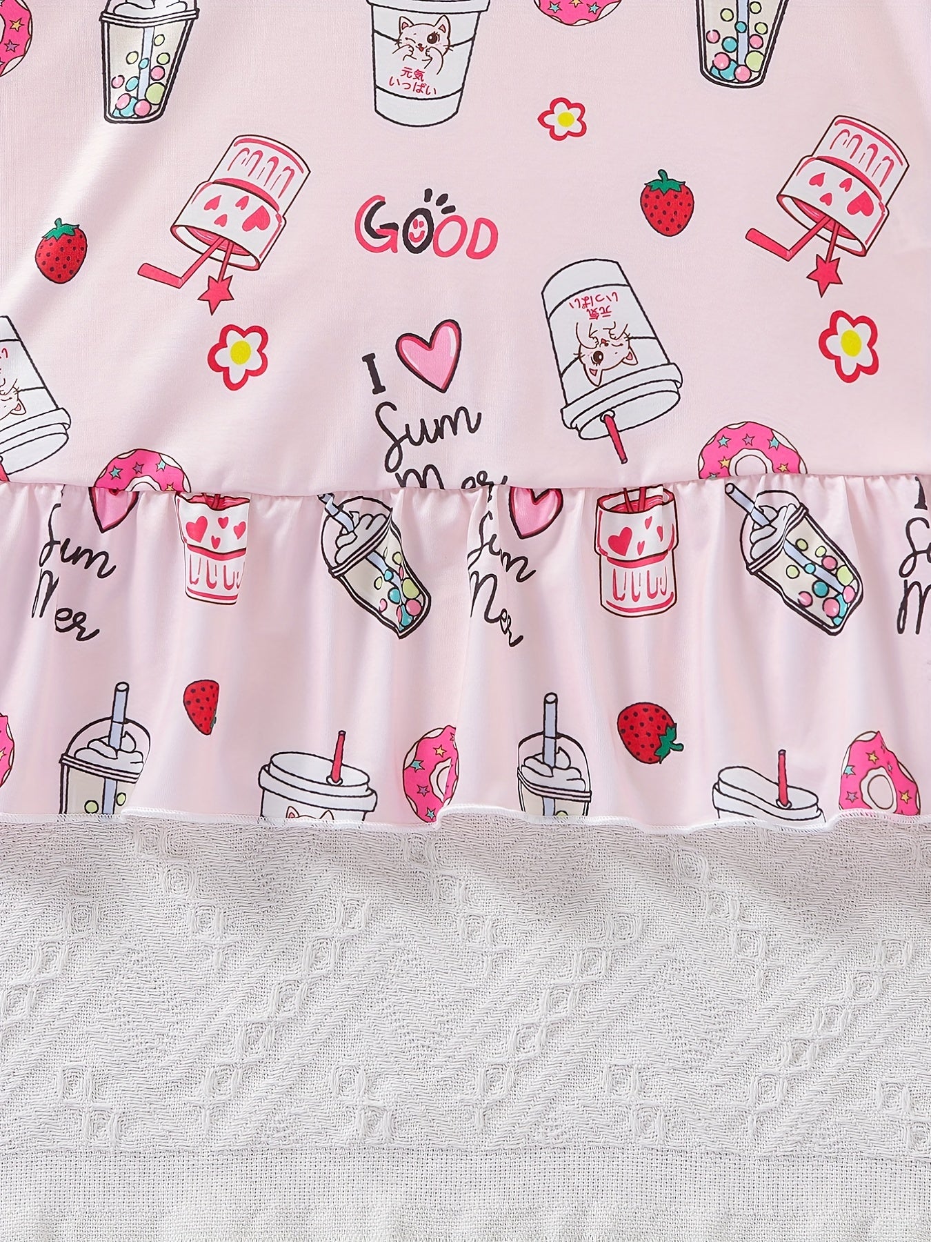 Girl's Long Sleeve Nightgown Cartoon Drinks Print PJ Comfy Soft Nightdress