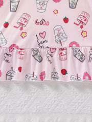 Girl's Long Sleeve Nightgown Cartoon Drinks Print PJ Comfy Soft Nightdress