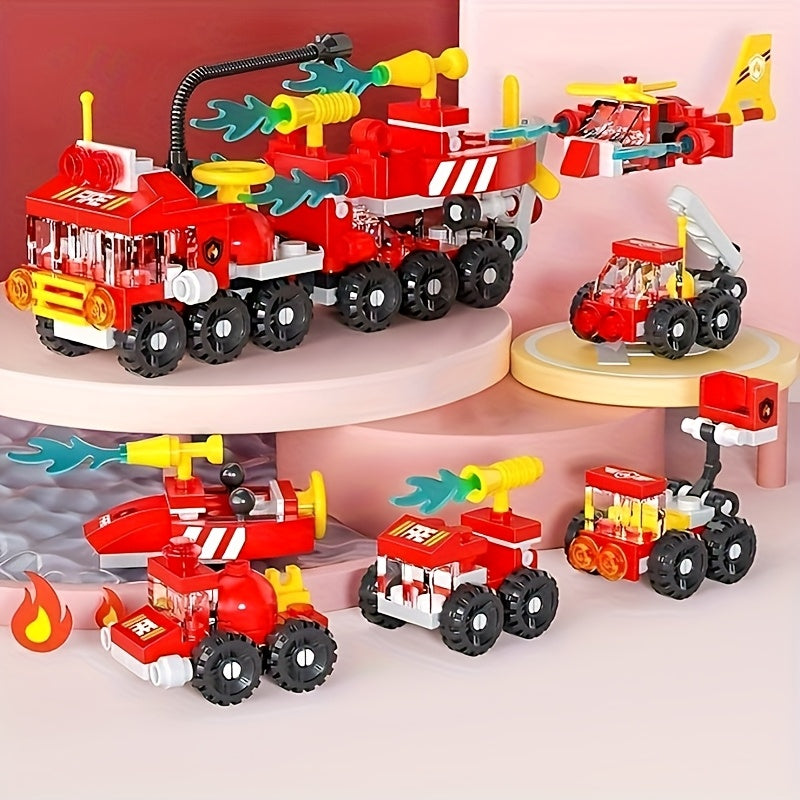 6 in 1 Fire Truck Building Blocks Set Educational Toy for Boys & Girls