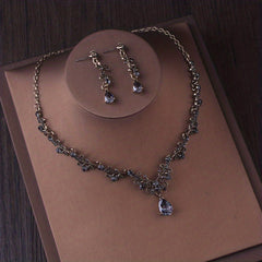 Baroque Style Crystal Crown Earrings Necklace Set