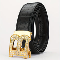 Faux Diamond Large B Letter Buckle PU Leather Belt for Men