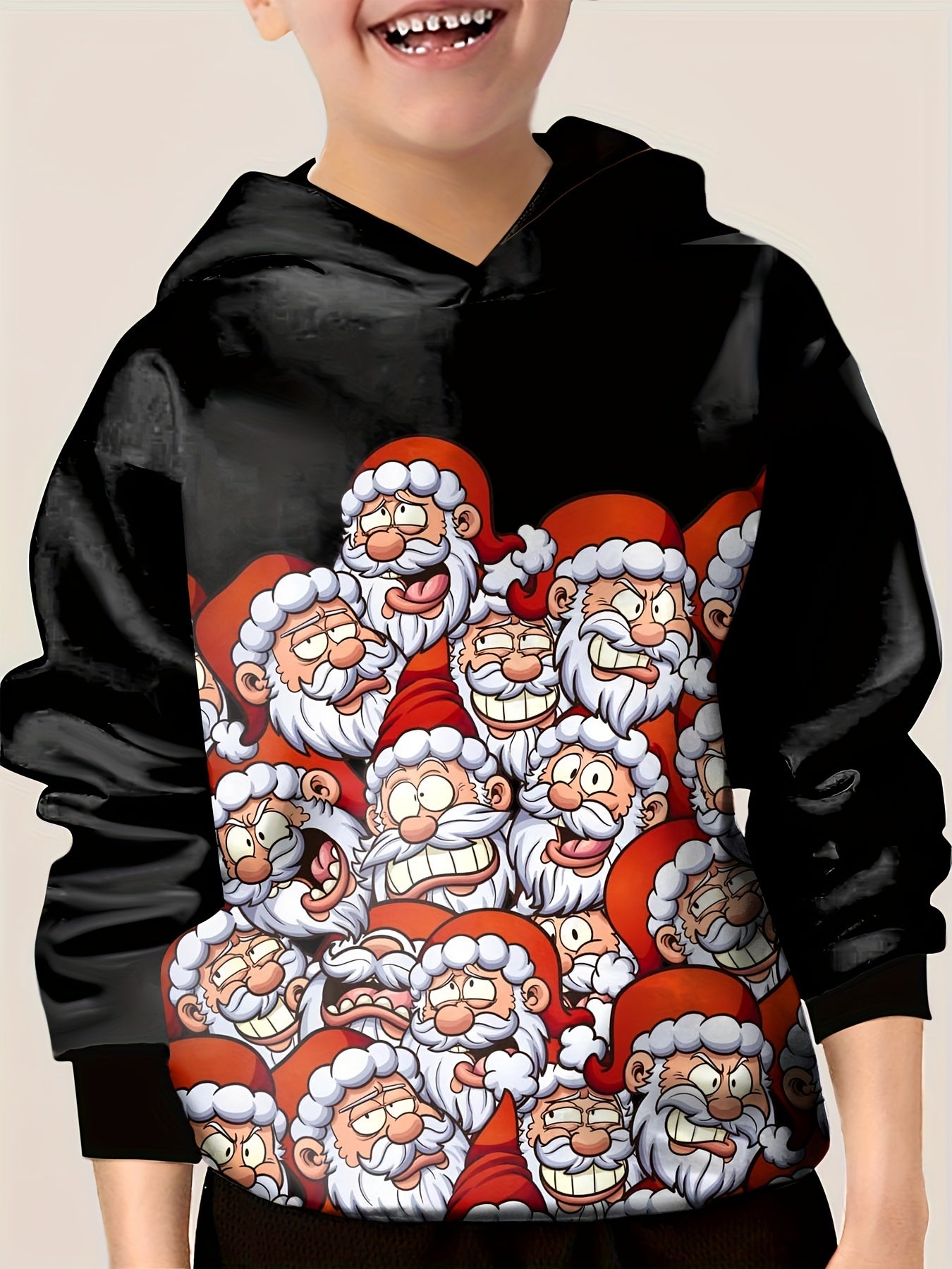 Kids Santa Graphic Hoodies Long Sleeve Pullover for Christmas