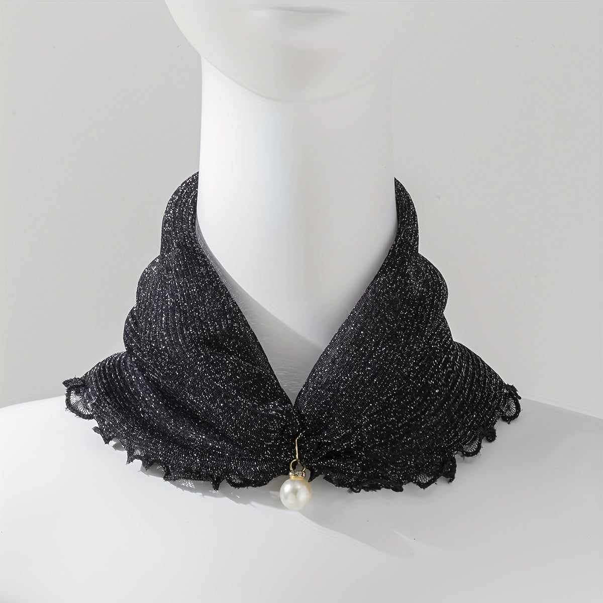 Glitter Ruffle Scarf Neckerchief Infinity Scarf Faux Pearl Headband