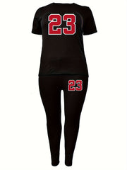 Women's Plus Letter Print Top & Legging Set