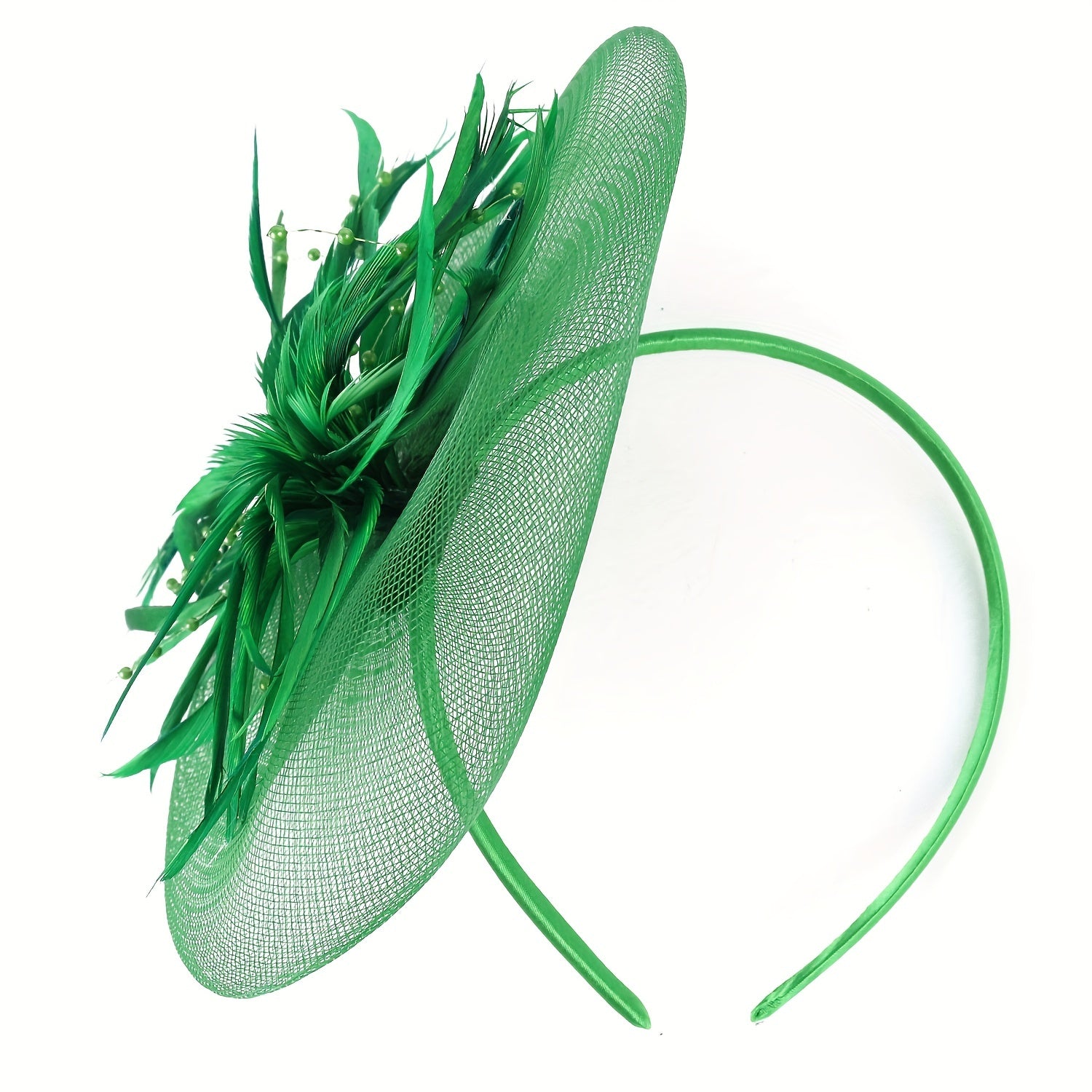 Green Mesh Flower Fascinator Headband 20s Hat Vintage Derby Church Hats