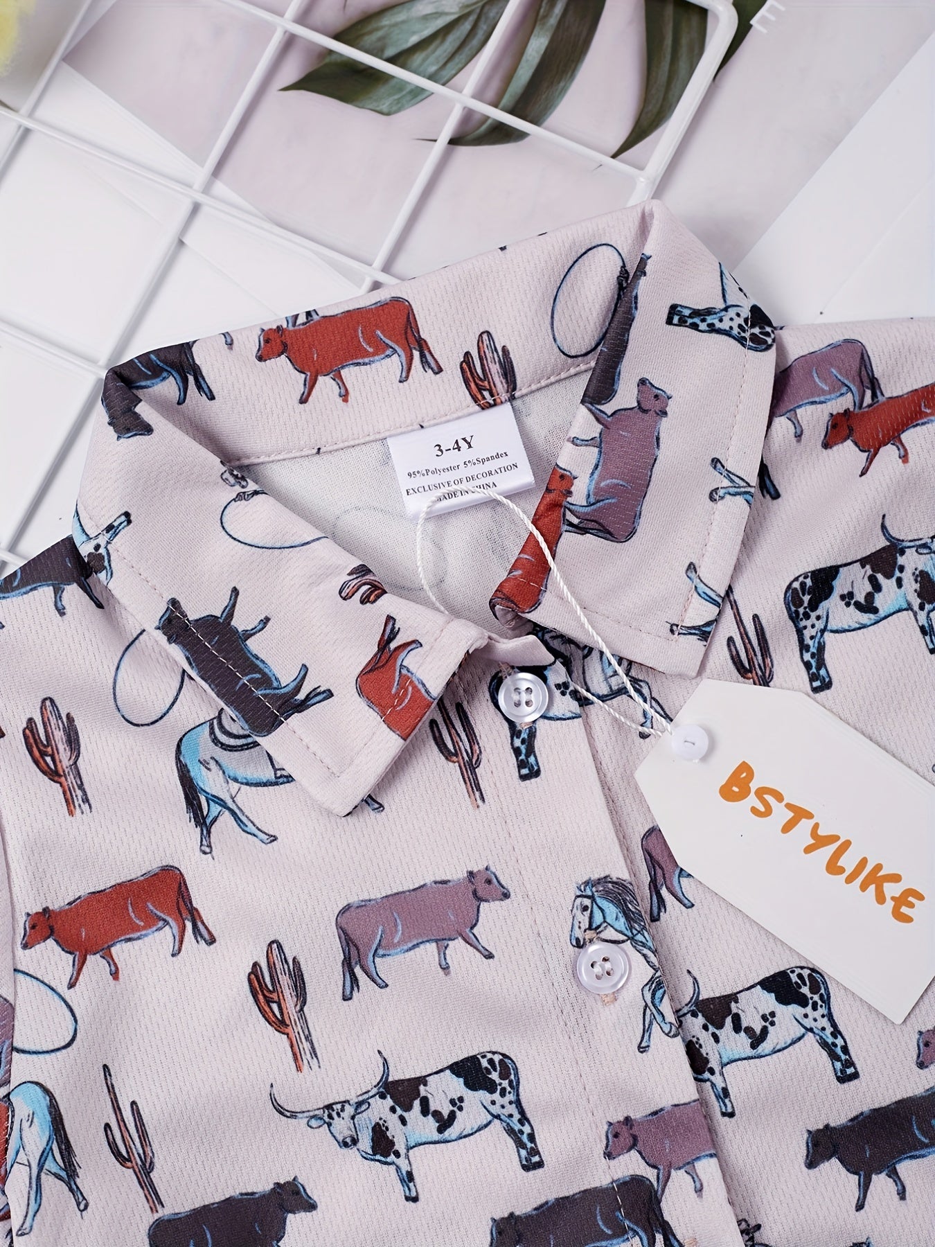 Boys Cow Short Sleeves Button Down Shirt Tops for Summer