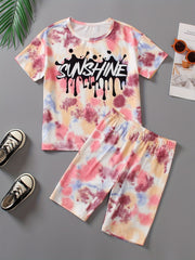 Girls 2 Piece Tie Dye Tee Shirt & Biker Shorts Set