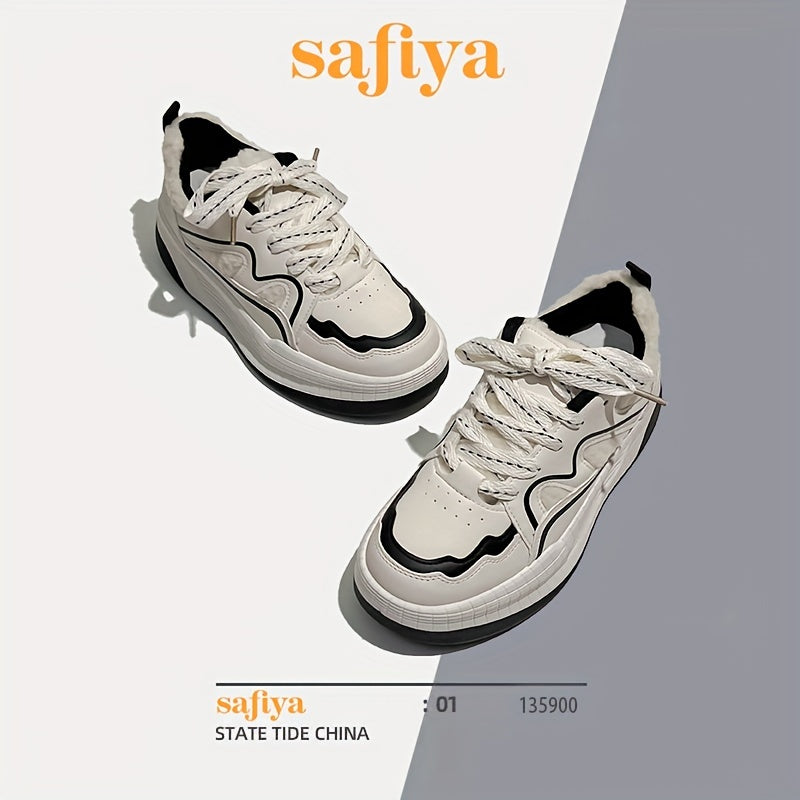 Women's Lace-up Winter Fuzzy Skate Shoes Non-slip Sporty Flatform Sneakers